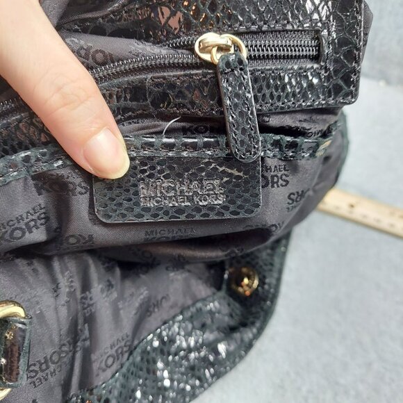 Michael Kors Black Faux Snakeskin Tote Bag With Gold Chain Handles - Picture 12 of 12